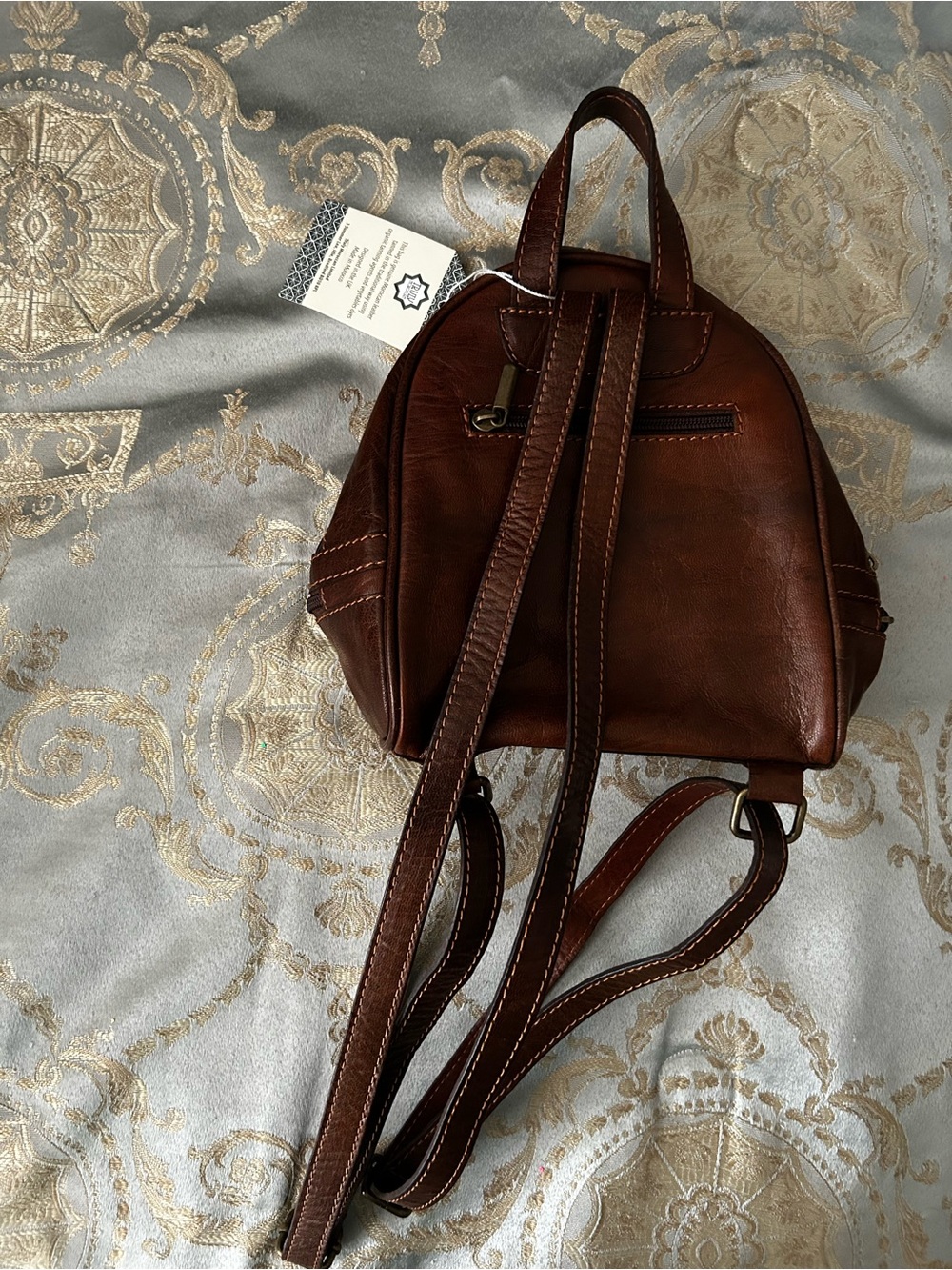 Classic Brown Leather Mini Backpack - Picture 2 of 7